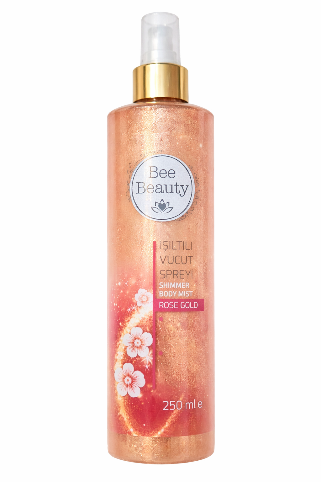 بادی اسپلش شاین‌دار Bee Beauty مدل Rose Gold حجم 250 میل