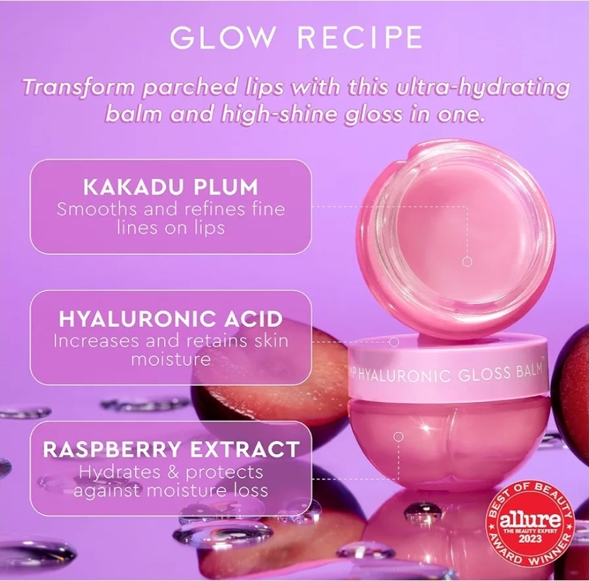 بالم لب آبرسان و حجم‌دهنده گلو رسیپی مدل Plum Plump Hyaluronic Gloss Balm حجم 15 گرم | Glow Recipe