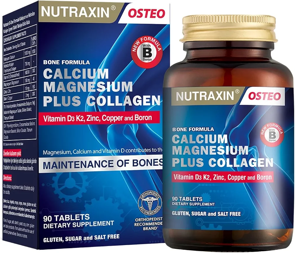 قرص کلسیم منیزیم پلاس کلاژن نوتراکسین (Nutraxin Osteo Calcium Magnesium Plus Collagen) 90 عددی