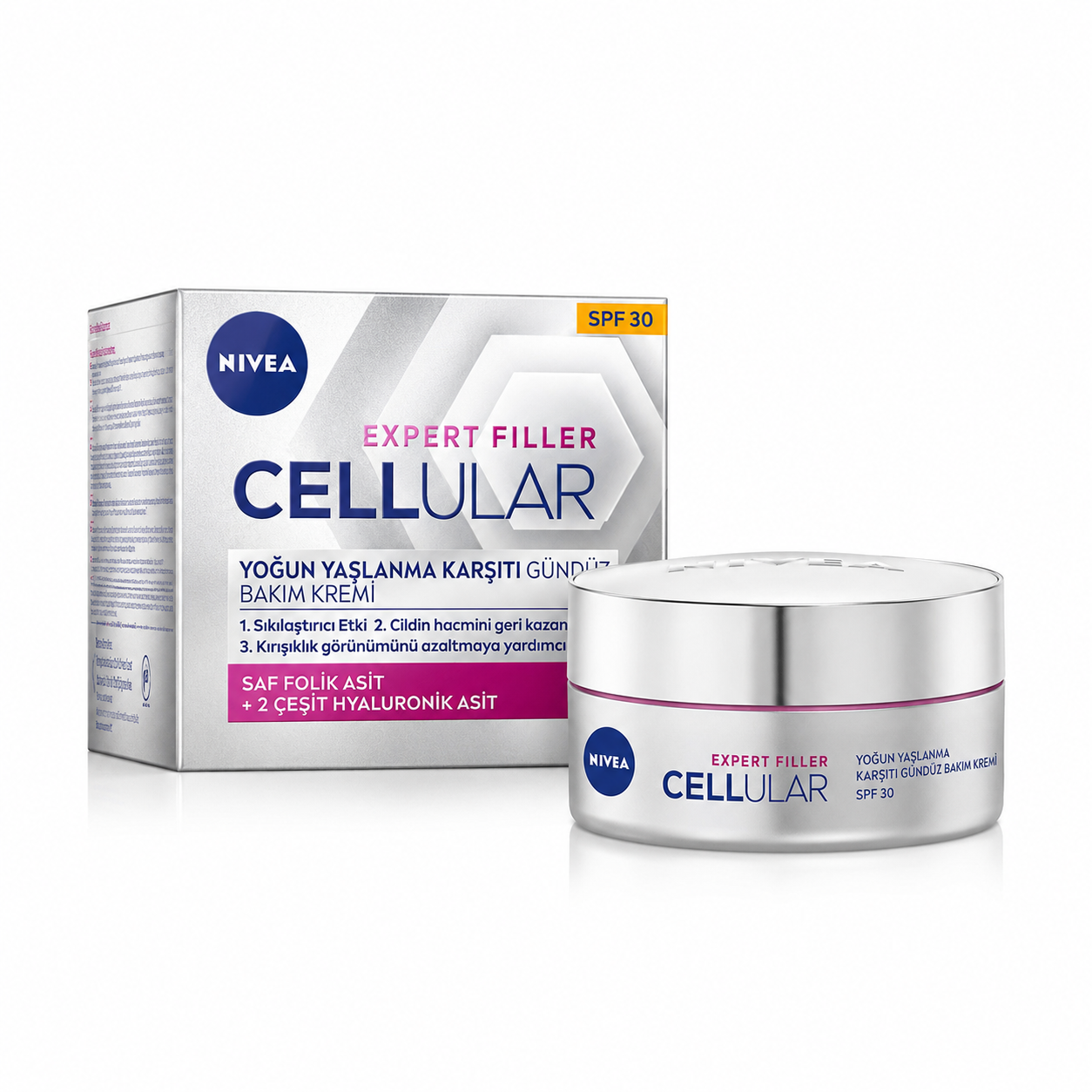 کرم روزانه ضدچروک نیوآ مدل NIVEA Cellular Expert Filler Day Cream SPF30 حاوی اسید فولیک و هیالورونیک اسید