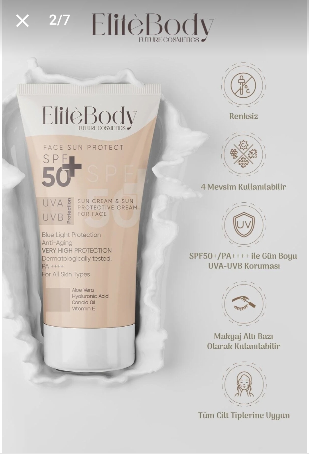 کرم ضد آفتاب صورت الیت بادی ElitelBody Face Sun Protect SPF 50+ حجم 50 میلی‌لیتر | محافظت UVA/UVB