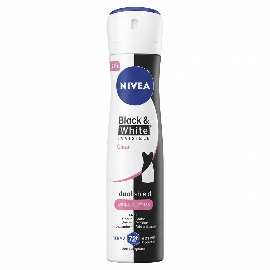 اسپری ضدتعریق نیوآ Black & White Invisible Clear مدل Dual Shield 72 ساعته | Nivea